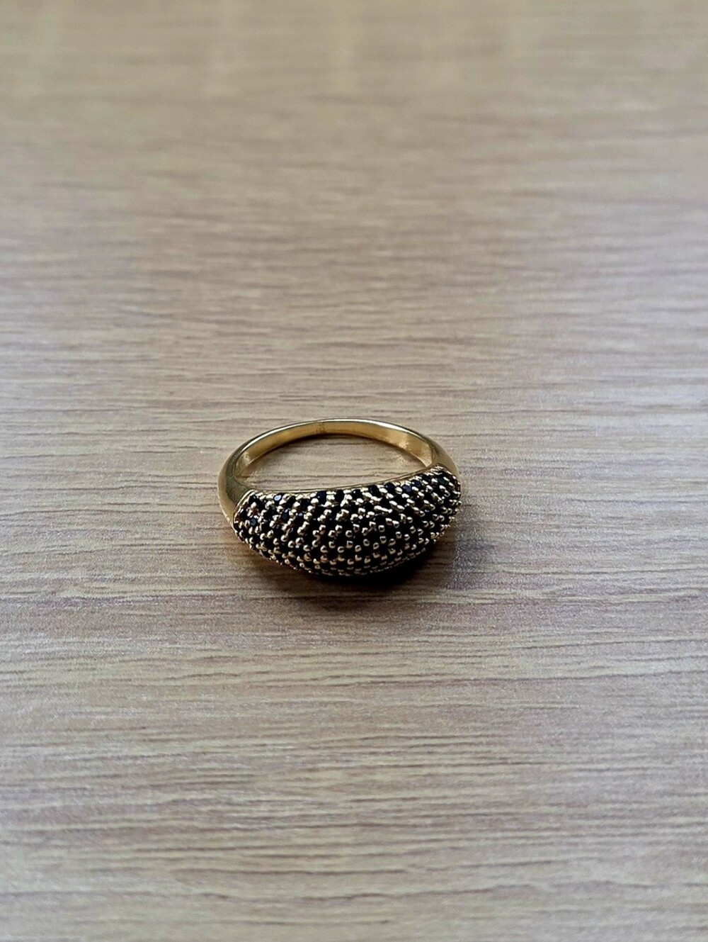 Gold-Tone Pave Dome Ring with Black Accents. 925. 14kt Plated